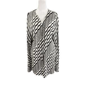Chico's Travelers 4 (US XXL) Textured Jacket Open Front Black White Wavy Stripes